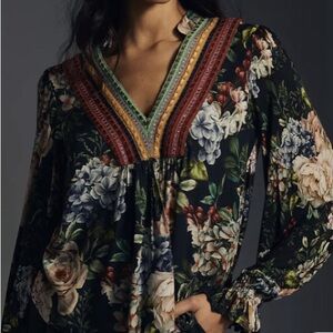 Bl^ank blank London Anthropologie floral blouse $118 small petite EUC